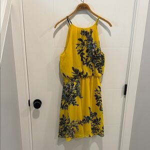 Japna Sunlit Yellow Dress with Blue Floral Accents size medium